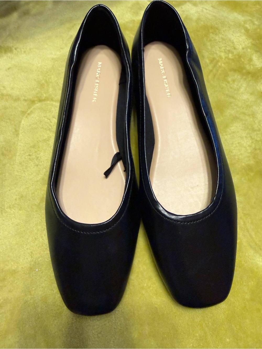 Marc Fisher Black Square-Toe Leather Ballet Flats